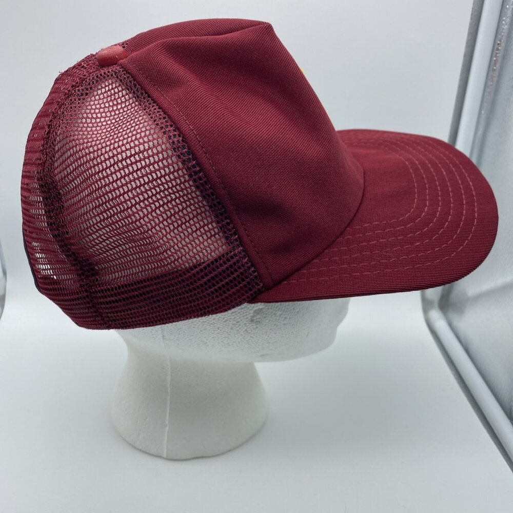 Maroon Cap Yellow B Trucker Hat Snap-back Mesh-back Vintage 90s 80s Made In USA - Picture 4 of 10